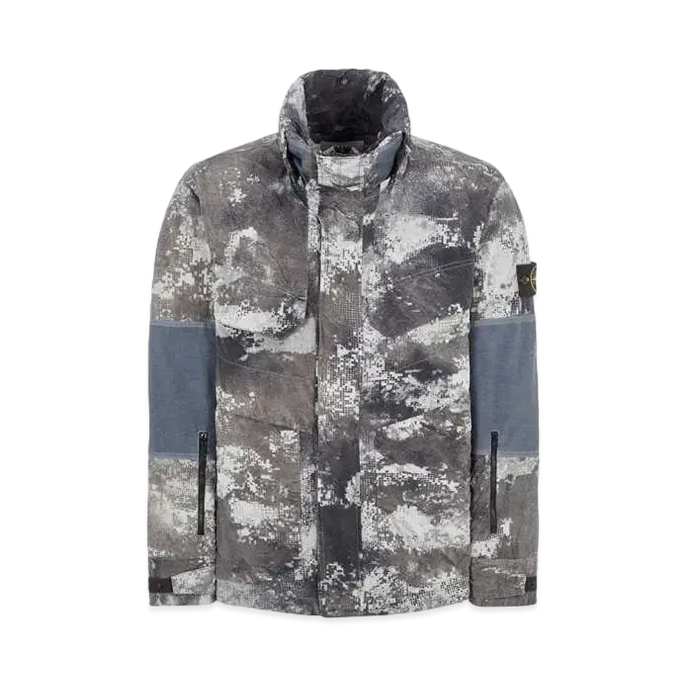 Stone Island 438E1 Dissolving Grid Camo On ECONYL Regenerated Nylon "Gray"