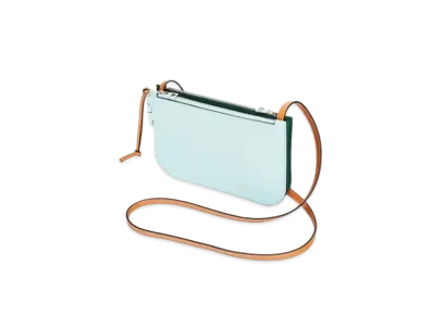 LOEWE Gate Double Zip Pouch In Soft Calfskin "Mint / Vintage Khaki"
