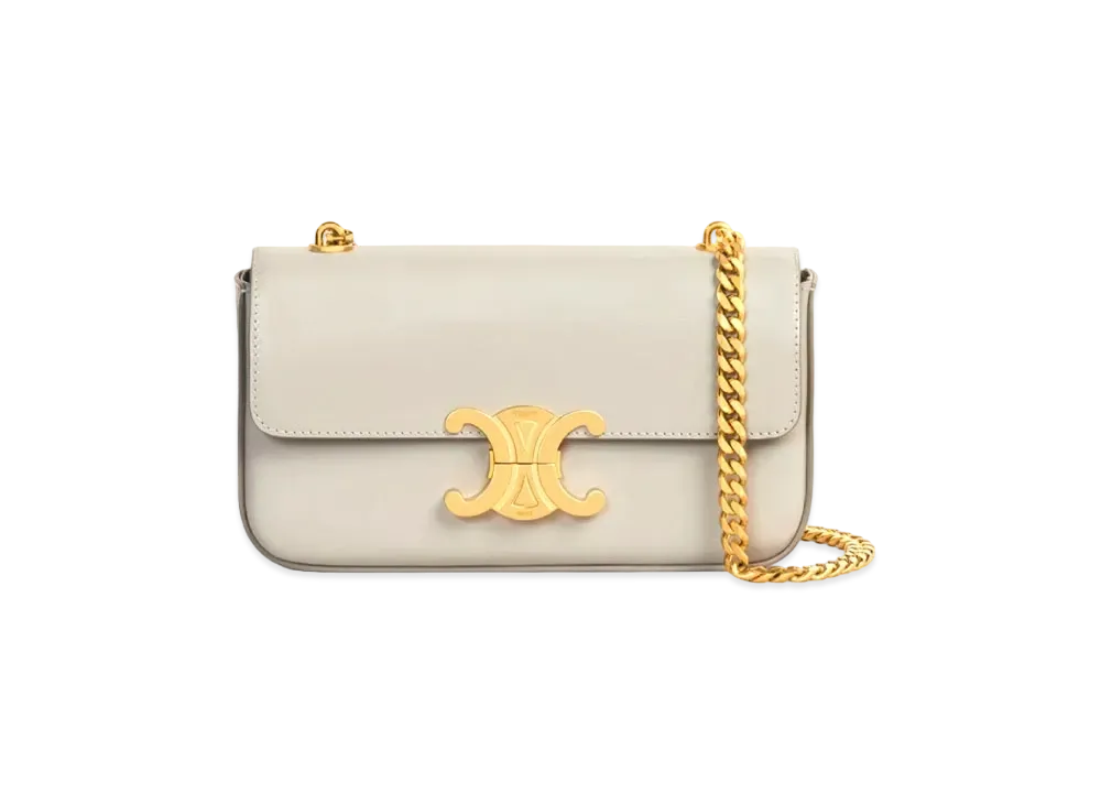 CELINE Chain Shoulder Bag Triomphe In Shiny Calfskin "Pale Grey"