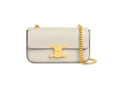 CELINE Chain Shoulder Bag Triomphe In Shiny Calfskin "Pale Grey"