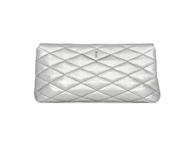 Saint Laurent Sade Puffer Envelope Clutch In Crinkled Lame Leather "Silver"