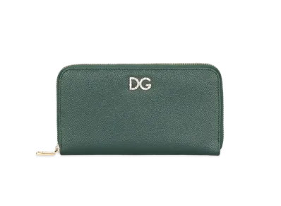 Dolce&Gabbana Zip Around Wallet Dauphine Calfskin DG Rhinestone "Green"