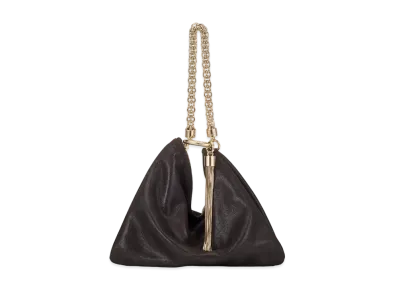 Jimmy Choo Callie Shimmer Suede Clutch Bag "Black"