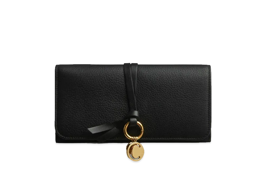 Chloe Women's Alphabet Long Wallet For With Flap In Grained & Smooth Calfskin "Black"