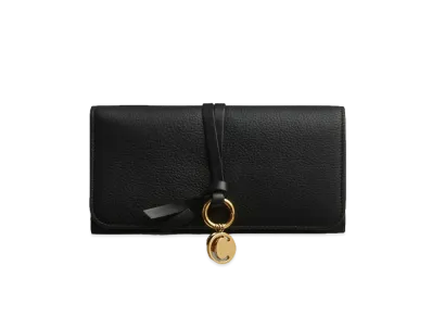 Chloe Women's Alphabet Long Wallet For With Flap In Grained & Smooth Calfskin "Black"