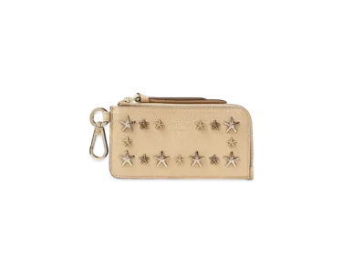 JIMMY CHOO LISE-Z Soft Grainy Calf Leather Card Case With Star Studs "Barley"