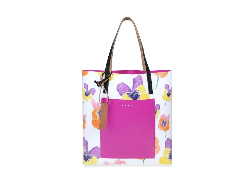 Marni Pansies Print Fuchsia Shopping Bag "Carrot/Cassis/Black"