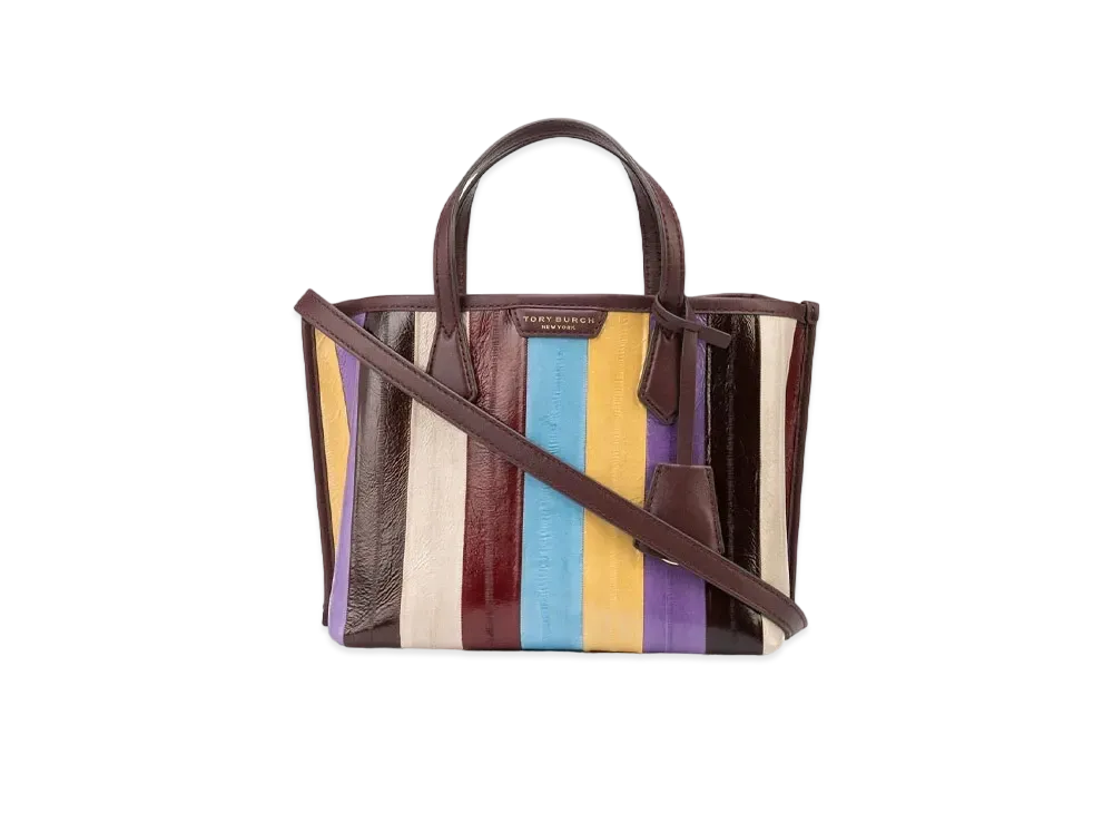 Tory Burch Perry Eel Patchwork Small Triple-Compartment Tote Bag "Multi"