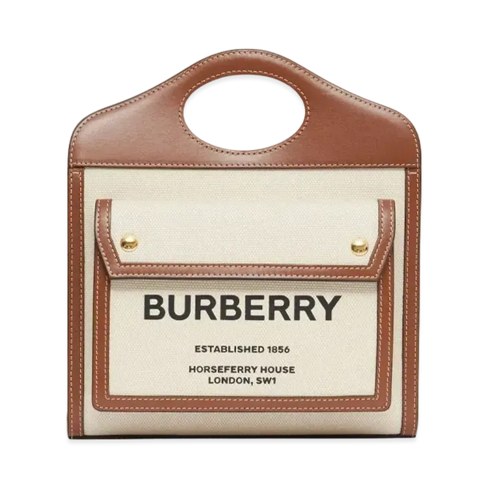 Burberry Medium Two Tone Canvasleather Pocket Bag "Natural/Malt Brown"