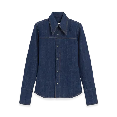 AMI PARIS Cotton Sharp Collar Shirt "Blue"