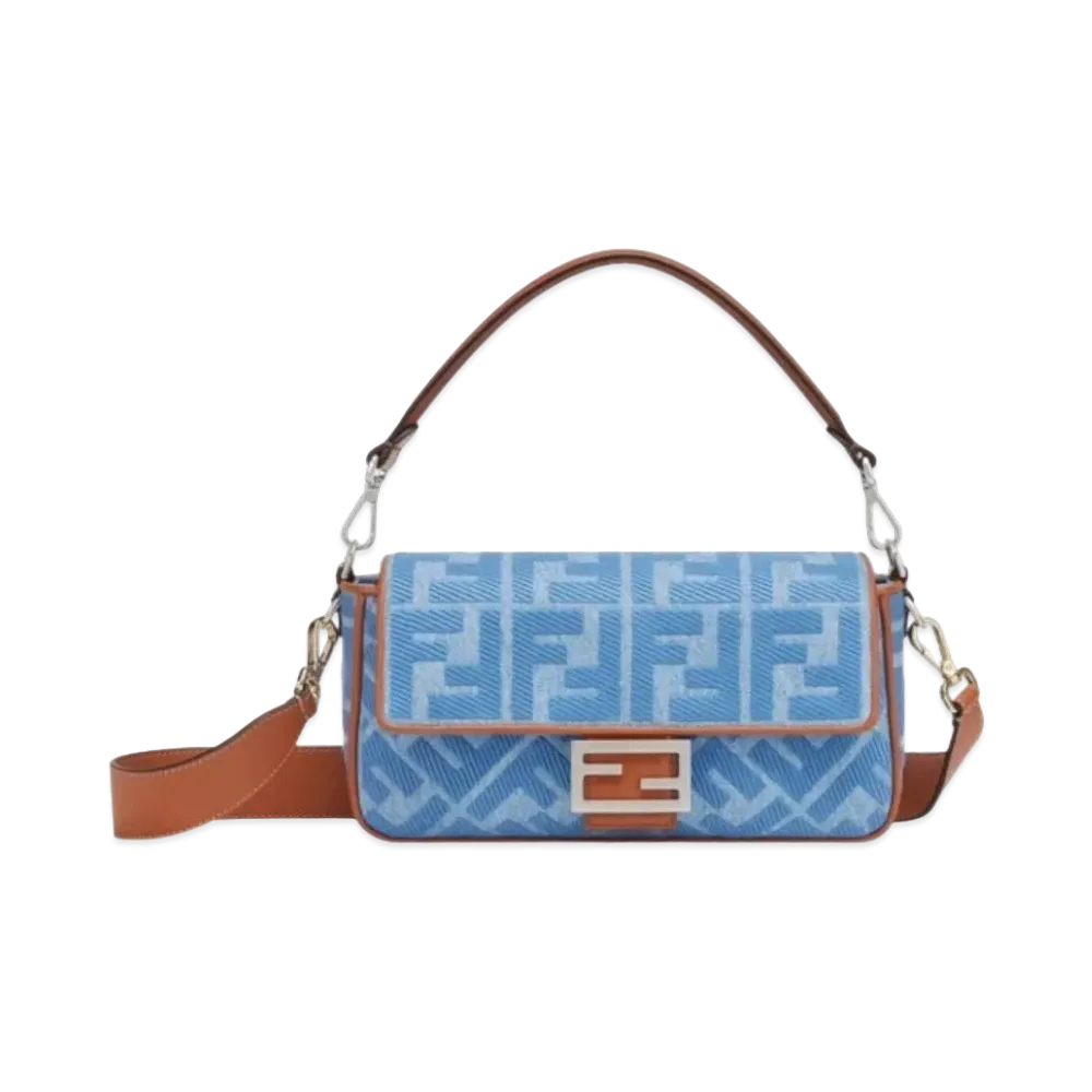 FENDI Baguette Denim Bag FF Embroidery "Light Blue"