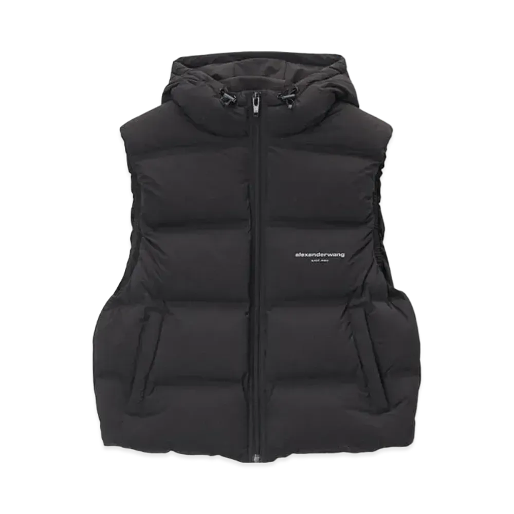 Alexander Wang Feather & Down Cropped Channel Vest "Black"