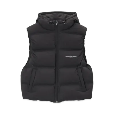 Alexander Wang Feather & Down Cropped Channel Vest "Black"