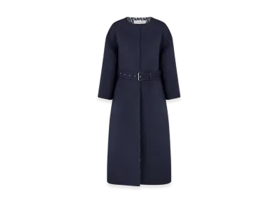 Dior Women's Coat with Belt Double Sided Virgin Wool Oblique Interior "Navy Blue"