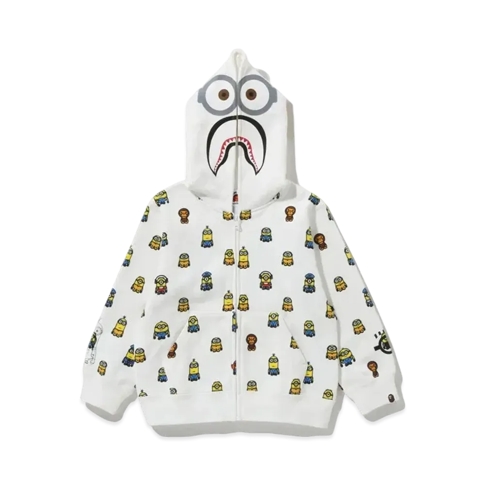A BATHING APE MINIONS SHARK ZIP HOODIE "White"