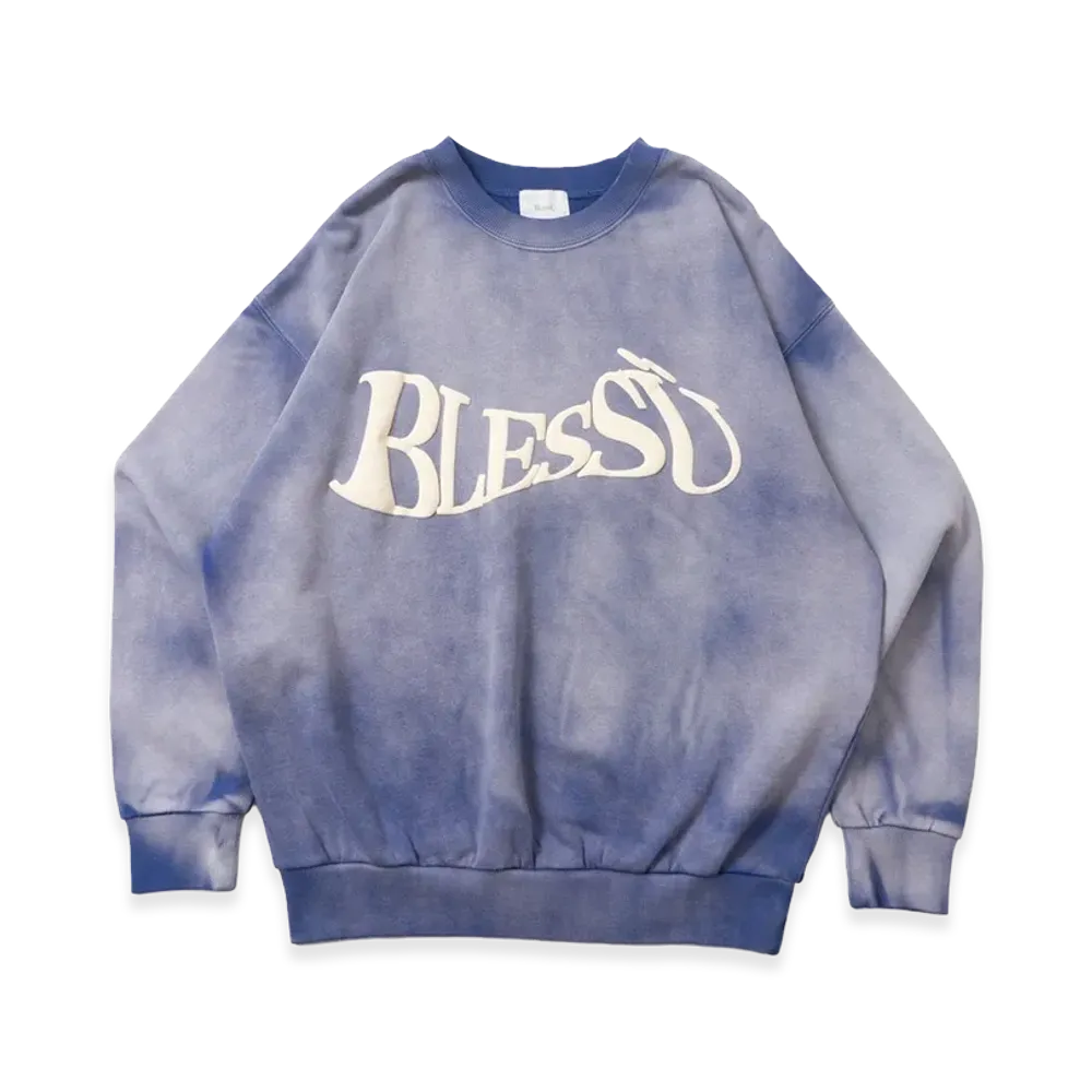 BLESS U BU Wave Logo Sweatshirt "Blue"