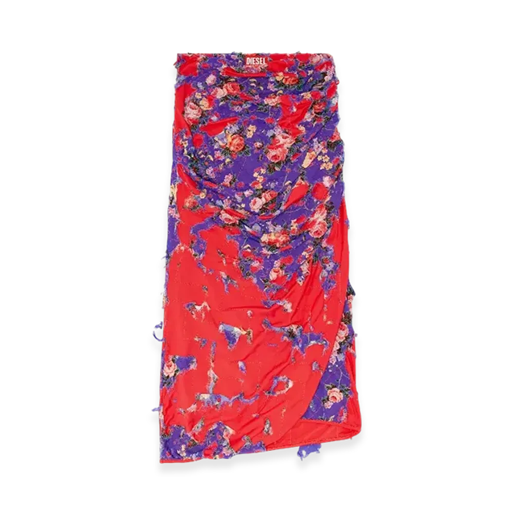 Diesel O-Flonna Draped Pencil Skirt With Devore "Pink White"