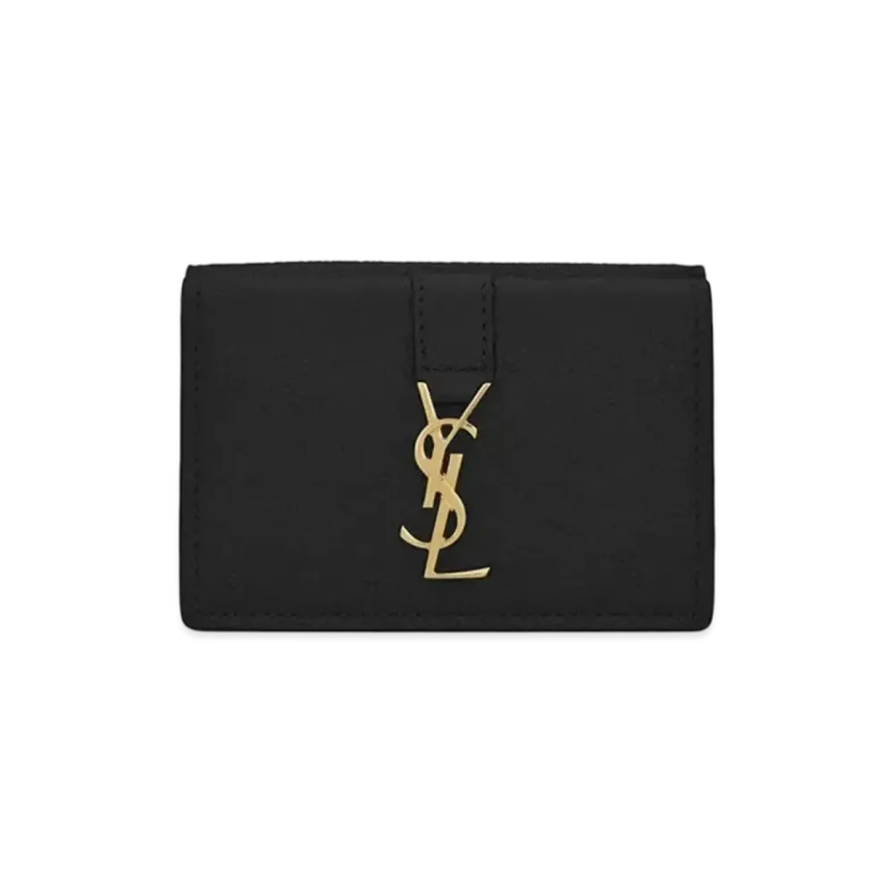 Saint Laurent Ysl Line Origami Tiny Wallet In Grained Leather "Black"