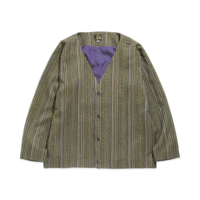 Needles CARDIGAN JACKET - W/AC/PE/R IKAT STRIPE MOLE JQ. "Olive"