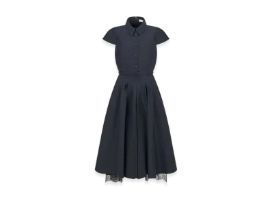 Dior Women's Mid-Length Shirt Dress Wool Silk Shantung "Navy Blue"