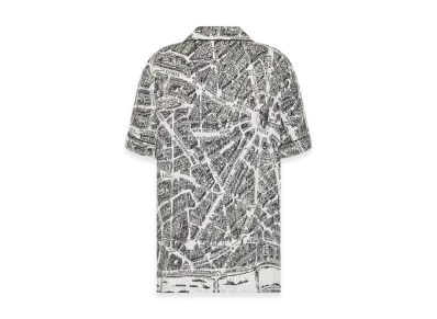 Dior Women's Short-Sleeved Shirt Silk Twill Plan Paris Motif "White/Black"