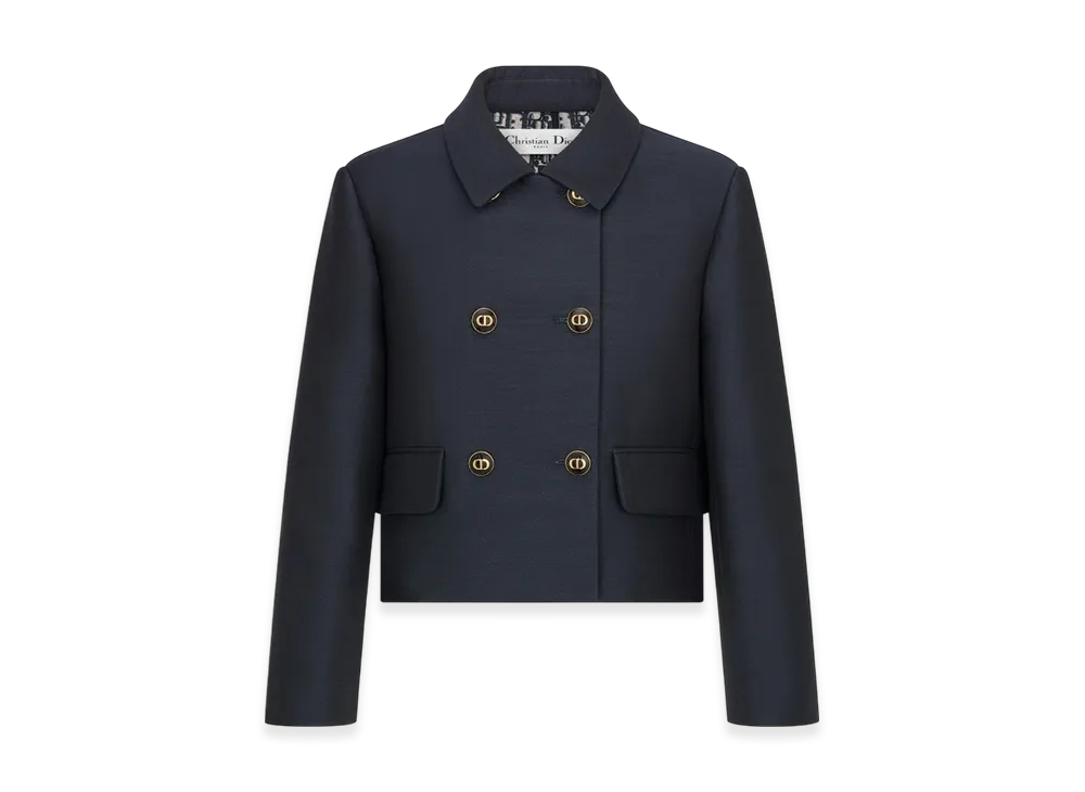 Dior Women's Cropped Jacket Silk Twill Wool "Navy Blue"