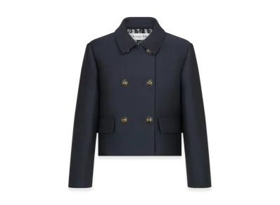 Dior Women's Cropped Jacket Silk Twill Wool "Navy Blue"