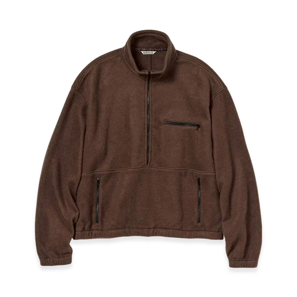 AURALEE Pure Silk Comfort Fleece Half Zip P/O "Brown"