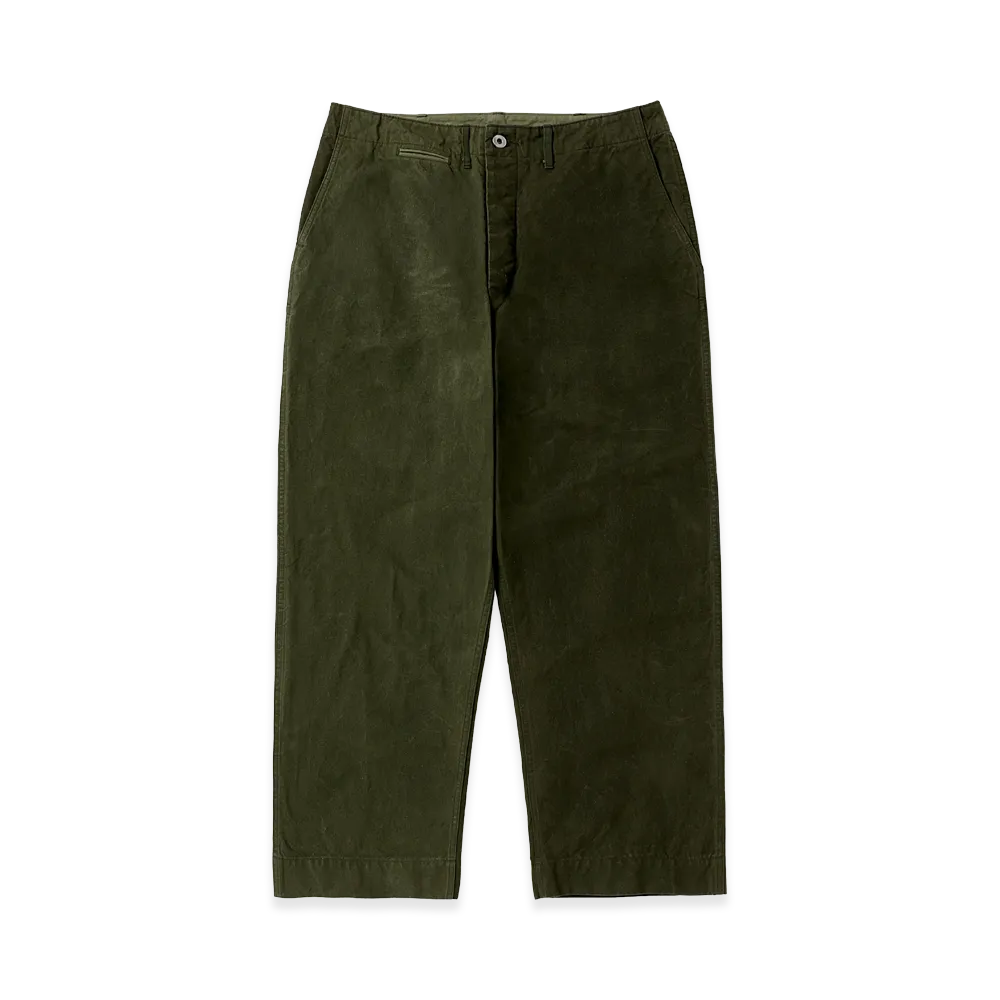 A.PRESSE Vintage Cotton Silk Oiled Tent Cloth Pants "Olive"