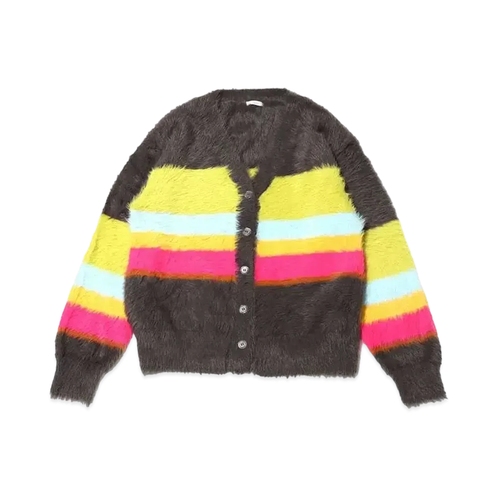 RIEHATA x atmos pink Colorful Border Feather Knit Cardigan "Grey"