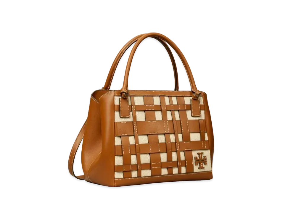 Tory Burch McGraw Canvas Woven Satchel "Natural/Brown"