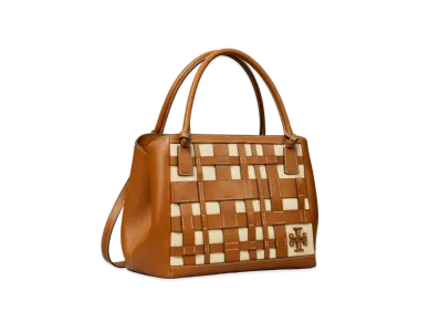 Tory Burch McGraw Canvas Woven Satchel "Natural/Brown"