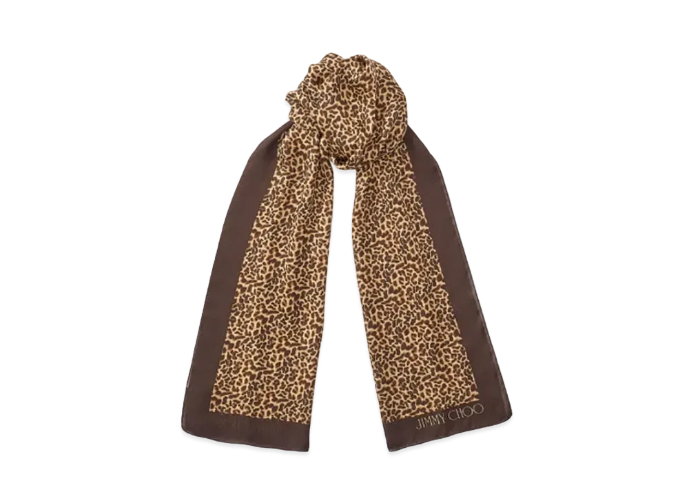 Jimmy Choo Rory Leopard Print Silk Stole "Natural"