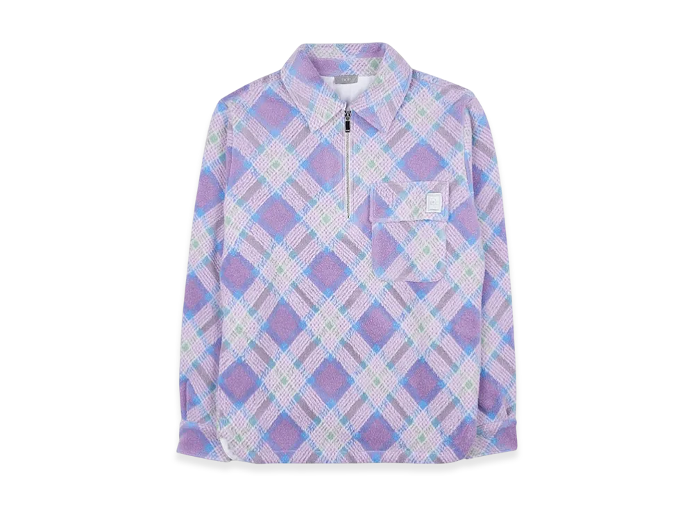 Dior By ERL Relaxed Fit Checkered Mohair and Wool Blend Jacquard Long Sleeved Trucker Sweatshirt "Mauve"