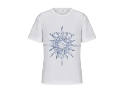 Dior Women's Cotton Jersey and Reve d'Infini Motif T-Shirt "Ecru/Blue"