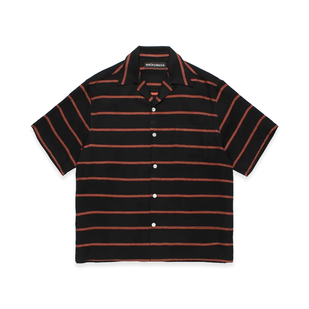 WACKO MARIA Striped Open Collar Shirt "Black"