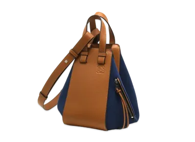 LOEWE Small Hammock Bag In Canvas And Calfskin "Tan / Navy Blue"