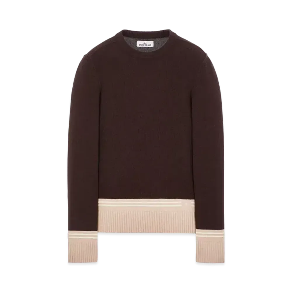 Stone Island 573B8 LAMBSWOOL WITH STRIPED MOTIF AND EMBROIDERY "Dark Brown"
