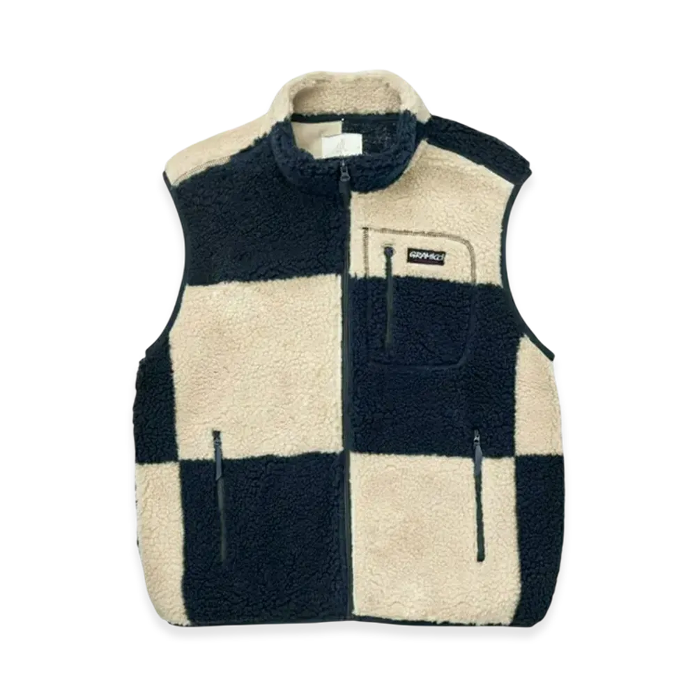 GRAMICCI Checkered Sherpa Vest "Natural/Navy Check"