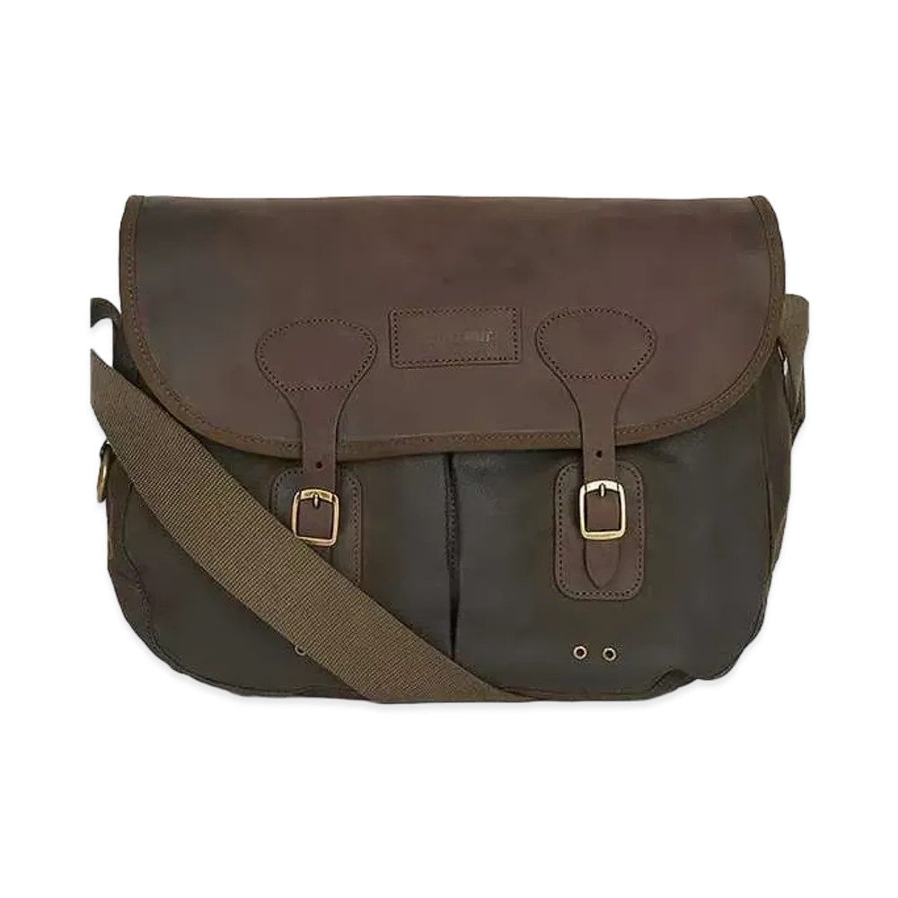 Barbour Tarras Wax Cotton Leather Trim Shoulder Bag "Olive"