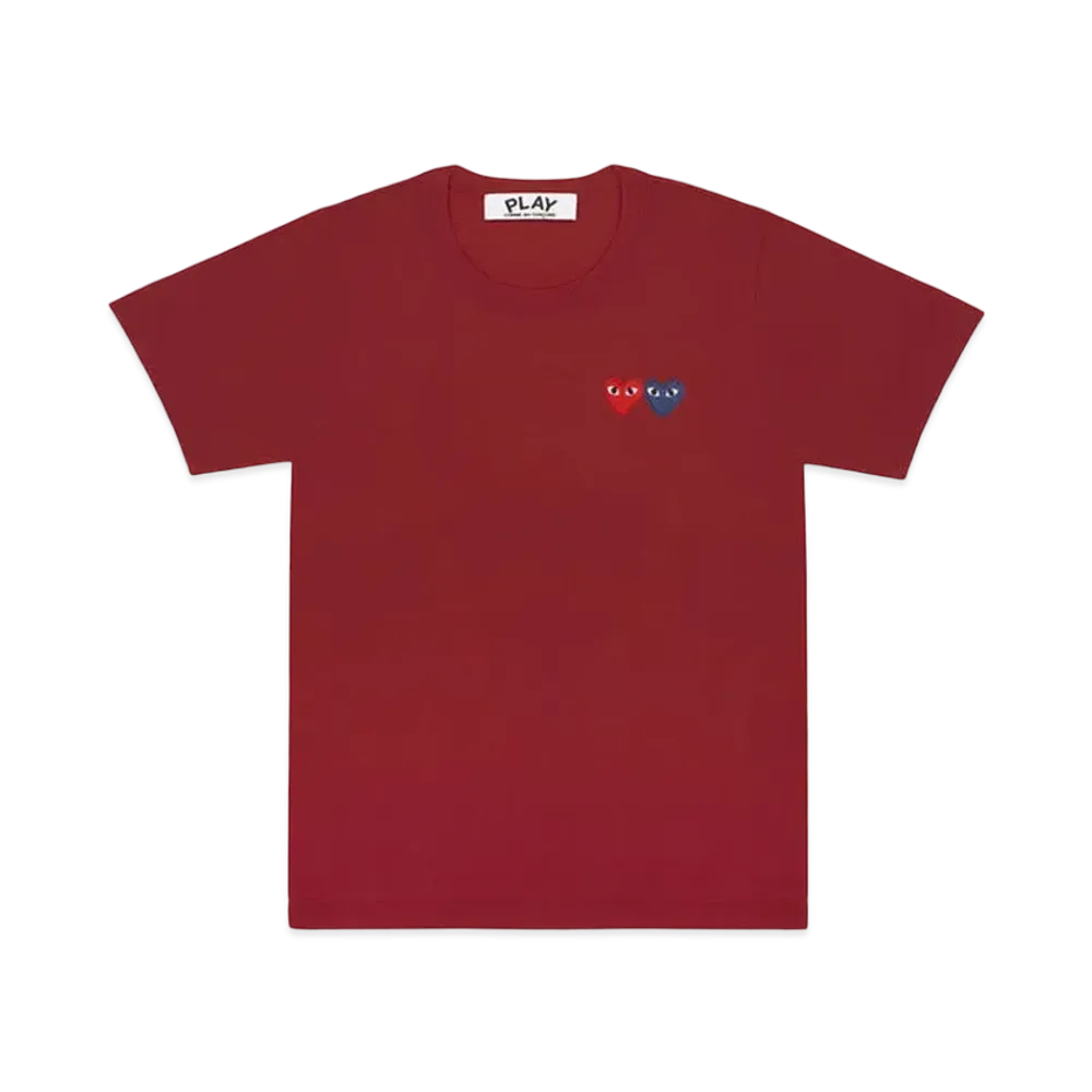 PLAY COMME des GARCONS T-Shirt With Double Heart Mens "Burgundy"