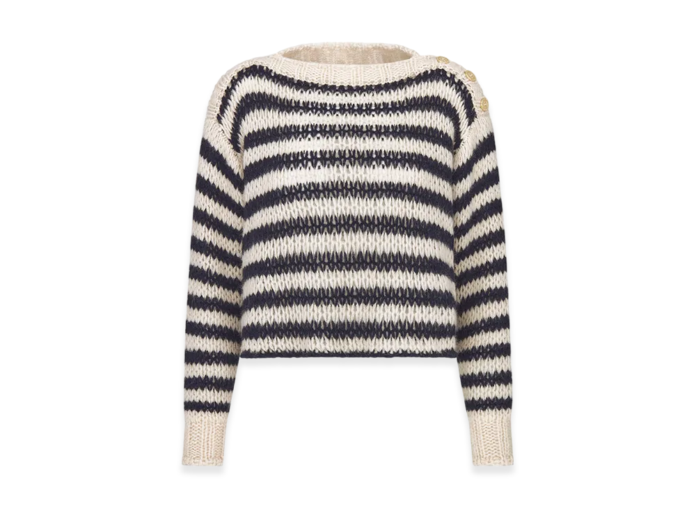 Dior Women's Mariniere Sweater Wool Cashmere Silk Knit D Stripes Motif "Navy Blue/Ecru"