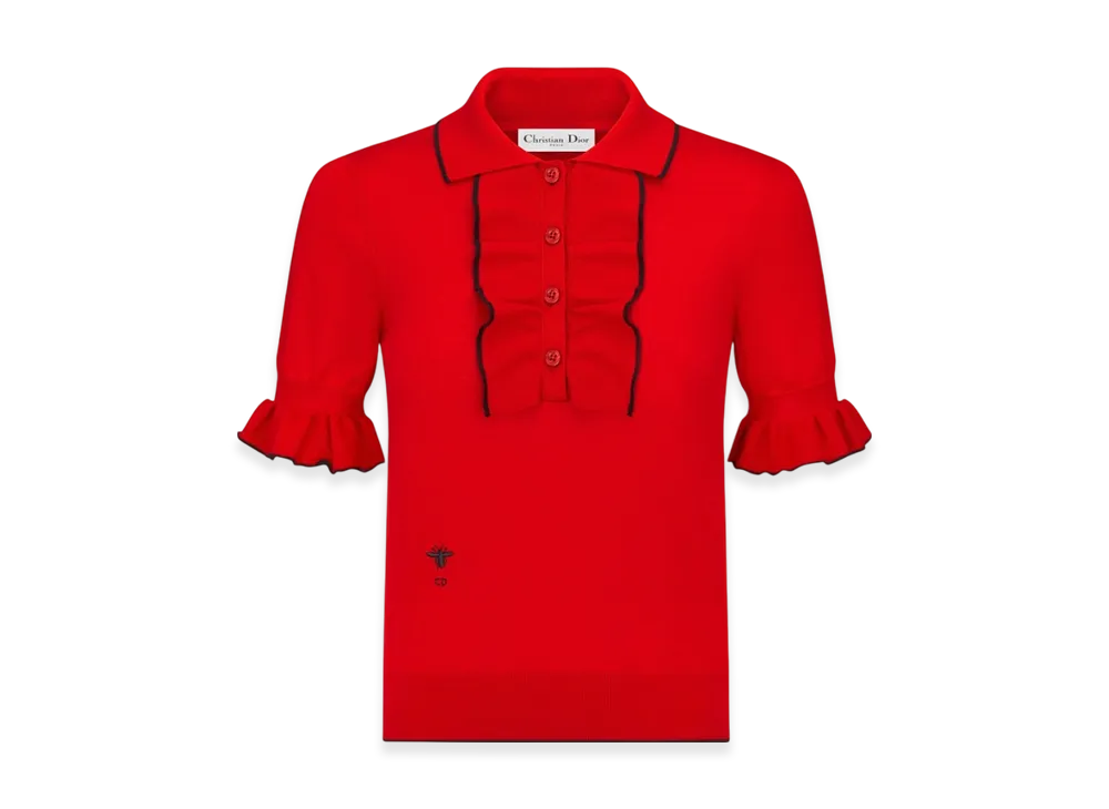 Dior Women's Short Sleeved Sweater Cashmere Silk Knit "Scarlet Red"