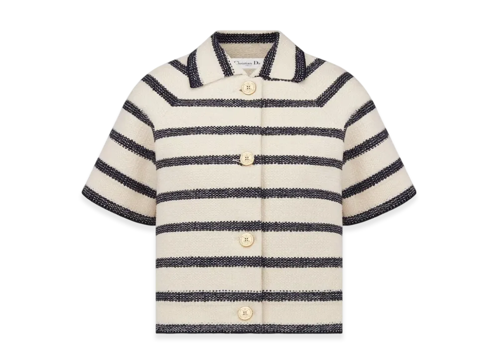 Dior Women's Technical Cotton Wool Knit Short-Sleeved Jacket "Navy Blue/Ecru"