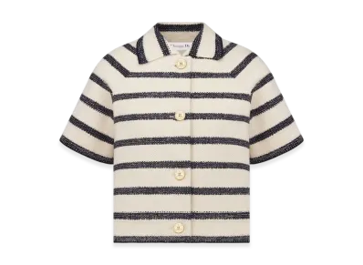 Dior Women's Technical Cotton Wool Knit Short-Sleeved Jacket "Navy Blue/Ecru"