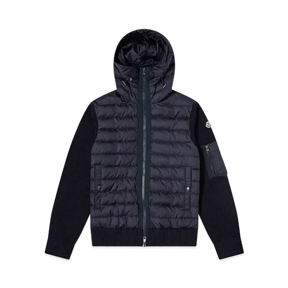 MONCLER Hooded Down Knit Jacket "Navy"