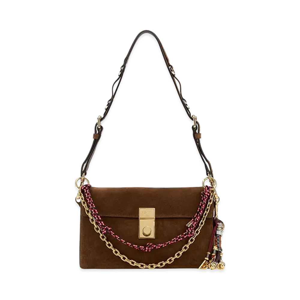 PRADA Women's Suede Small Soft Sound Shoulder Bag "Brown"
