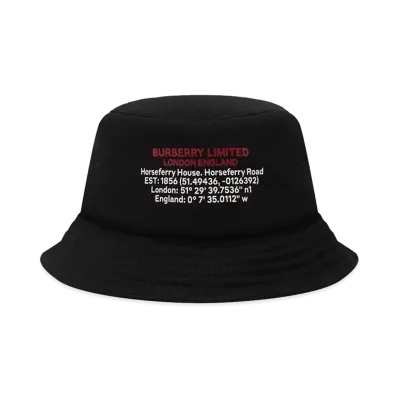 Burberry Location Print Cotton Bucket Hat "Black"