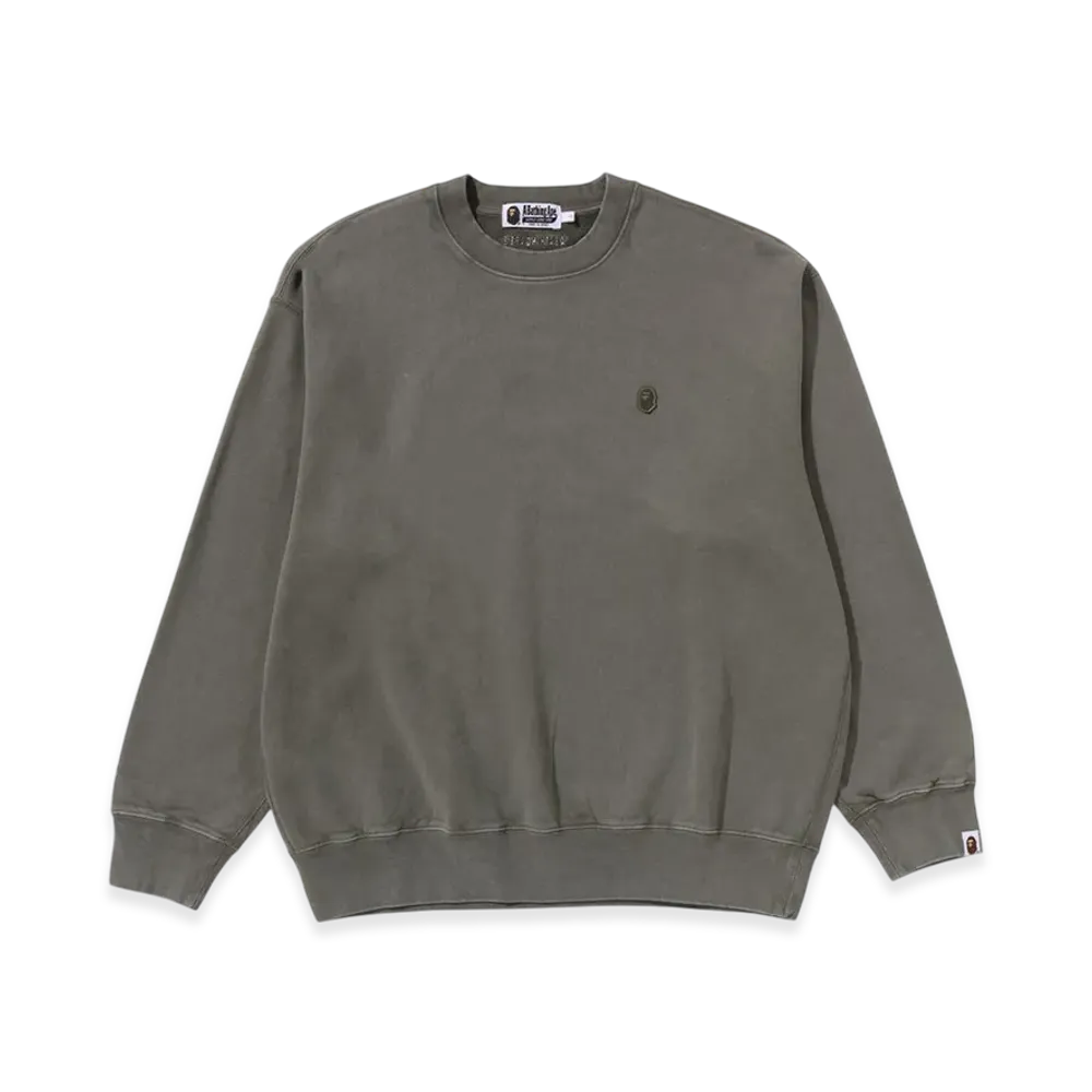 A BATHING APE Garment Dye One Point Relaxed Fit Crewneck Sweatshirt "Olive Drab"