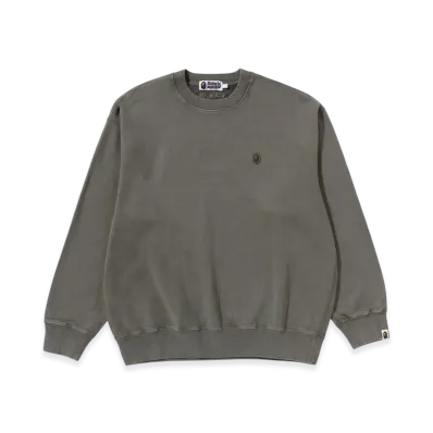 A BATHING APE Garment Dye One Point Relaxed Fit Crewneck Sweatshirt "Olive Drab"